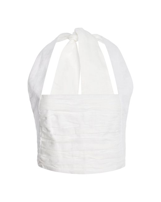 Cala De La Cruz White Fiji Linen Halter Crop Top