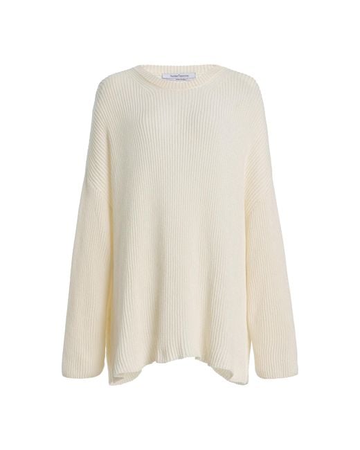 Another Tomorrow White Draped Knitted Cotton-Blend Sweater