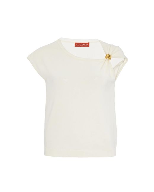 Altuzarra White Rinaldi Gathered Jersey Top