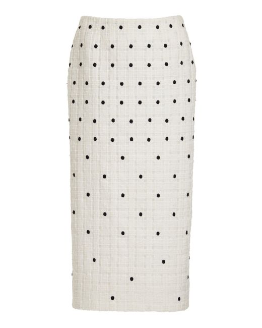 Elie Saab Natural Dotted Tweed Midi Pencil Skirt