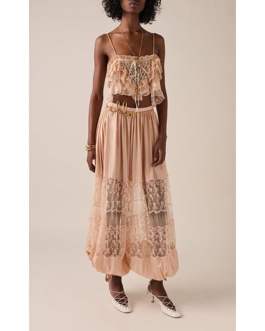 Chloé Pink Lace-Paneled Silk Poplin Balloon Pants