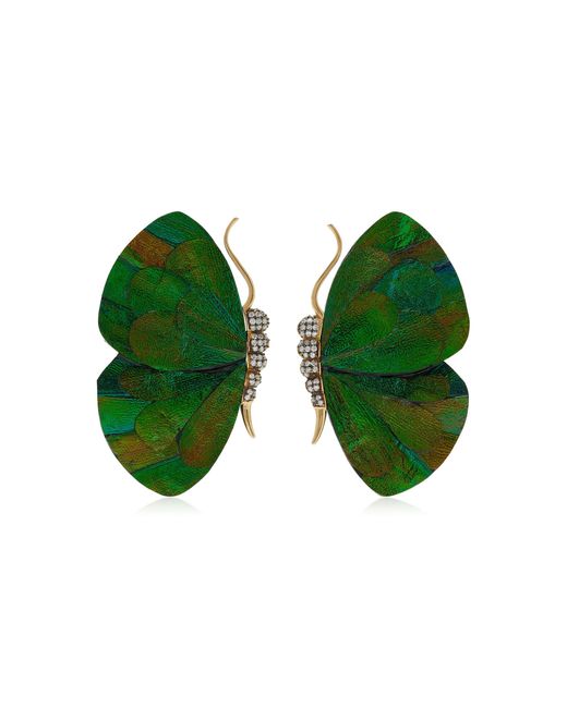 Silvia Furmanovich Green Beetle Wing Marquetry Butterfly Earrings