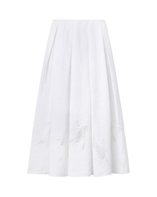 Lafayette 148 New York White Embroidered A Line Maxi Skirt