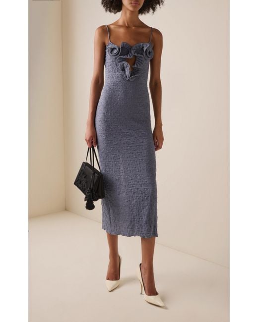 Magda Butrym Blue Rose-Detailed Cotton-Blend Midi Dress