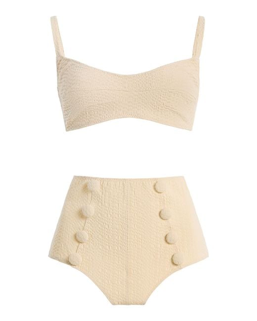 Lisa Marie Fernandez Natural Seersucker Balconette High-Waist Bikini