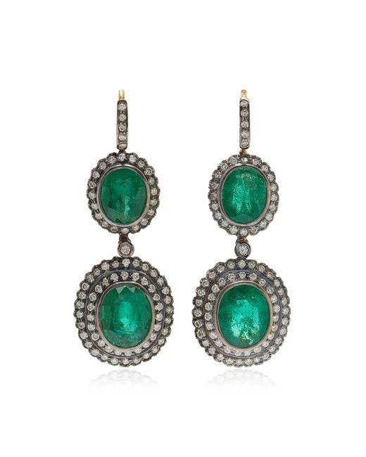 Amrapali Green One-of-a-kind Rajasthan 18k Yellow Gold, Black Rhodium Emerald Earrings