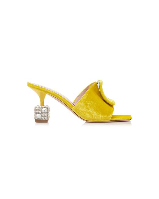Roger Vivier Yellow Embellished-cube Heel Velvet Mules