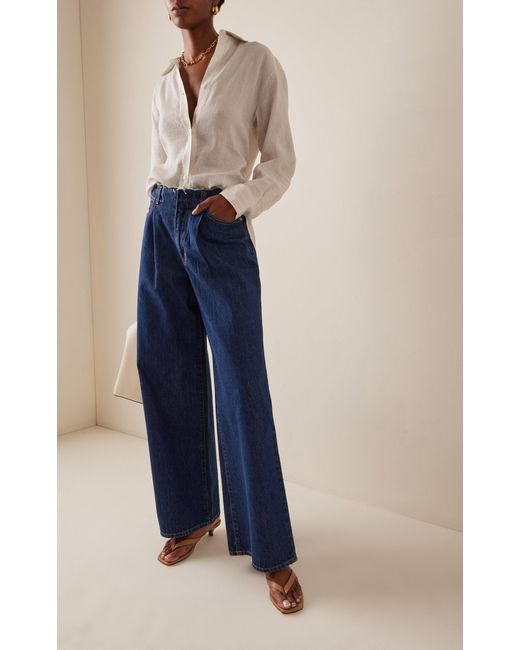 SLVRLAKE Denim Blue Taylor Pleated Rigid Low-rise Wide-leg Jeans