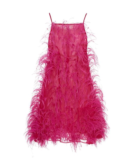 Cult Gaia Pink Shannon Feather-embellished Silk Mini Dress