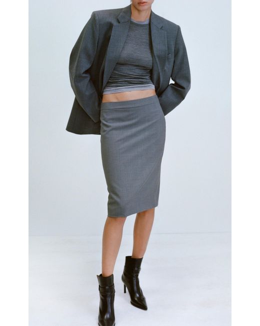 Nili Lotan Gray Pippa Wool-blend Midi Skirt