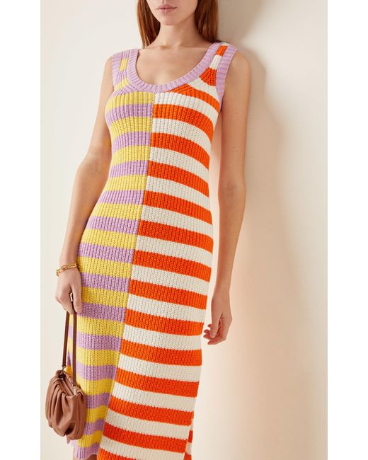Staud Orange Seashore Knit Midi Dress