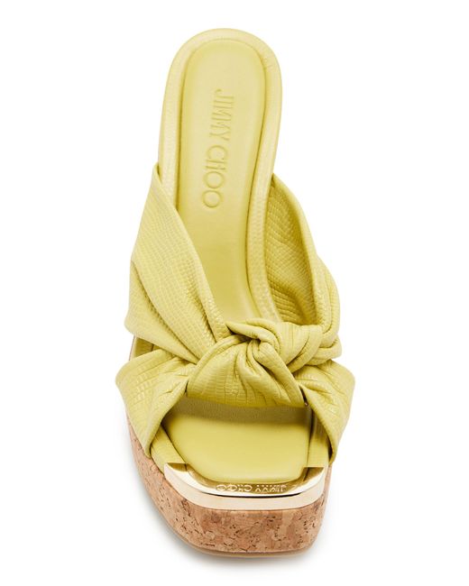 Jimmy Choo Yellow Avenue Lizard-effect Leather Wedge Sandals