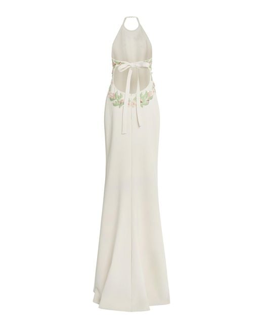 Elie Saab White Embroidered Cady Halter Maxi Dress