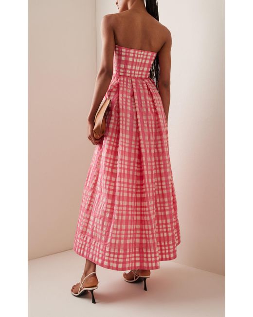Rosie Assoulin Pink Oh Oh Livia's Strapless Gingham Midi Dress