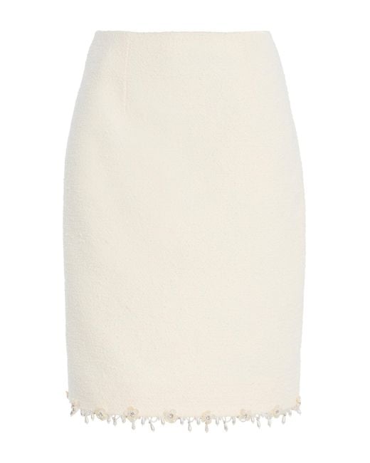 Oscar de la Renta Natural Embroidered Wool-Tweed Knee-Length Skirt