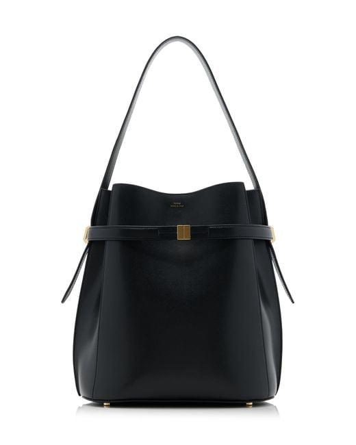 TOTEME Belted Leather Bucket Bag in Black | Lyst