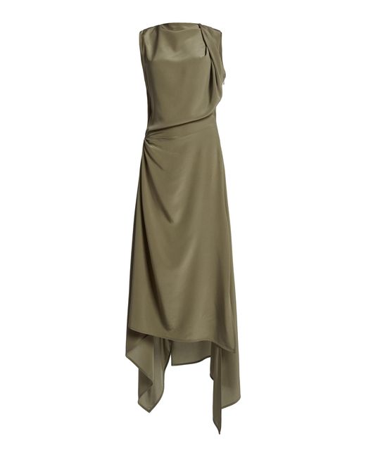 Victoria Beckham Green Twist-Detailed Silk Midi Dress