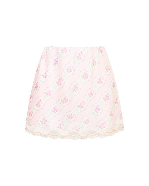 LoveShackFancy Pink Bernes Floral Satin Mini Skirt