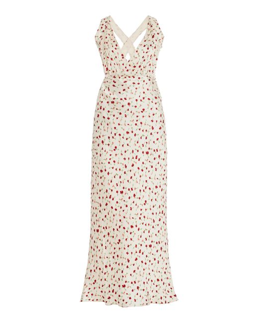 Khaite Natural Milo Draped Floral Satin Maxi Dress