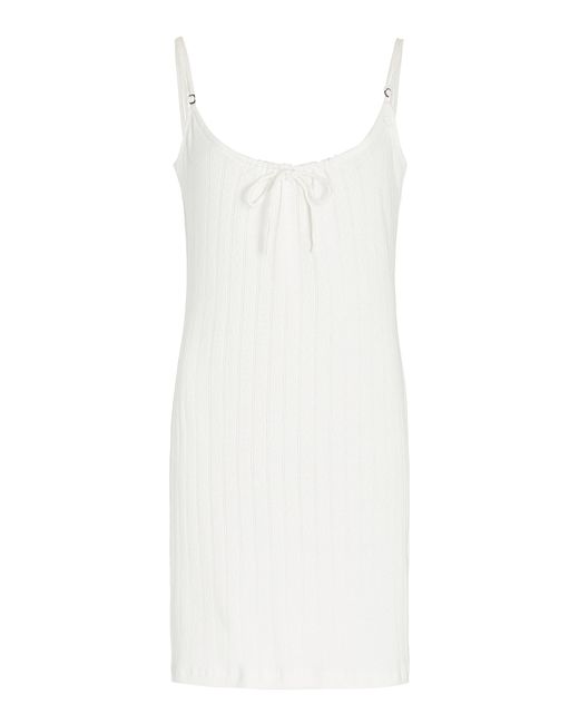 Leset White Tie-front Pointelle-knit Cotton Mini Dress