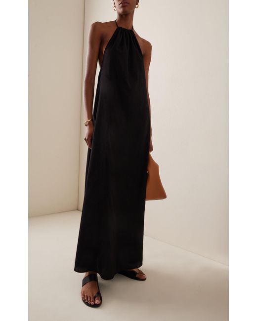 Leset Black Yoko Cotton Maxi Halter Dress