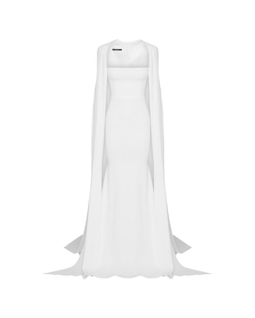 Alex Perry White Vance Cape-effect Structured Crepe Gown