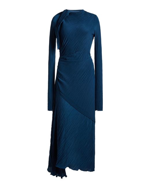 Victoria Beckham Blue Plissé Georgette Midi Dress