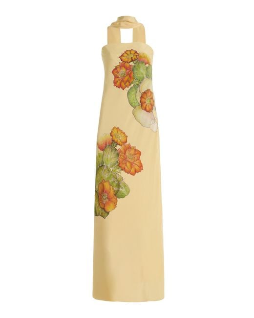 Rodarte Metallic Printed Silk Crepe Bias Maxi Dress