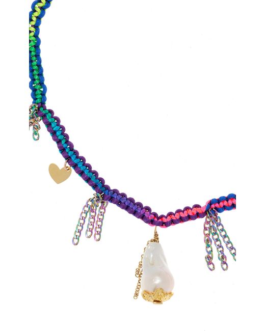 Joie DiGiovanni Blue Tropical Rainbow Knotted Silk Pearl Necklace