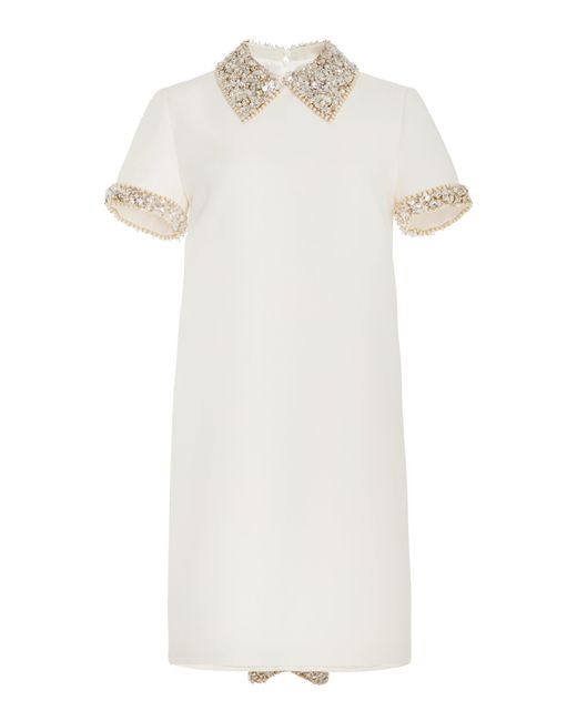 knee length dresses for ladies MIU MIU Size 36 Lace Collar Striped Dress With Crystal Cotton White/Bl main image 1