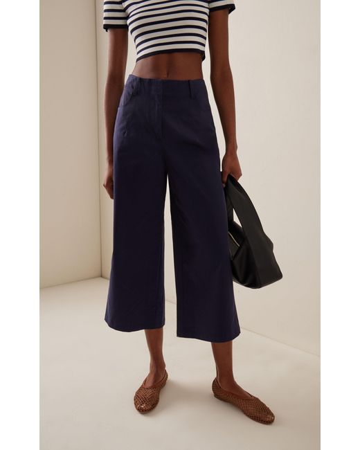 Staud Blue Luca Cropped Stretch-cotton Flare Pants