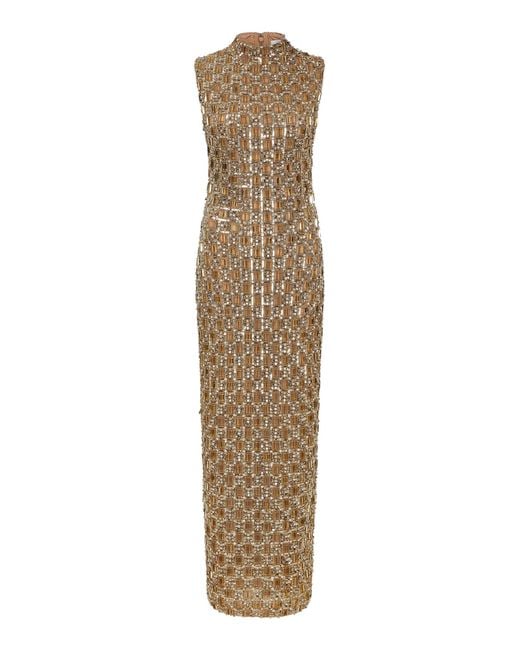 Rachel Gilbert Natural Sinclair Embellished Column Gown