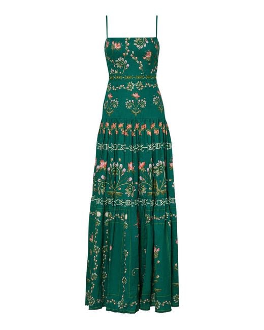 Agua Bendita Green Lima Esmeralda Embroidered Linen Maxi Dress