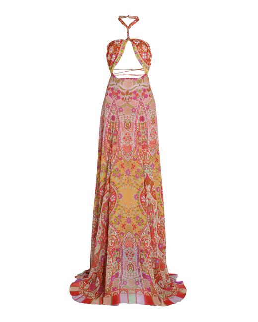 Etro Multicolor Cutout Printed Silk Halter Gown