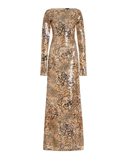 LAPOINTE Natural Leopard- Sequined Maxi Dress