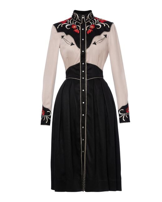 Lena Hoschek Black Jolene Embroidered Western Midi Dress
