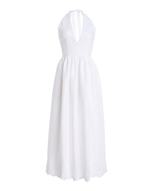 Staud White Grazia Linen Midi Halter Dress