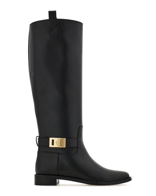 Ferragamo Black Zakia Leather Riding Boots
