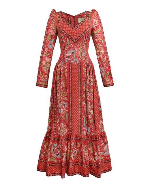 Lena Hoschek Red Paysanne Cotton Midi Dress