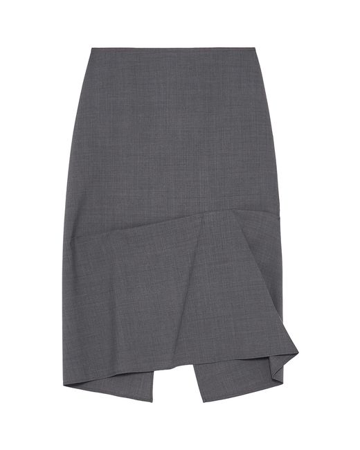 Jil Sander Gray Structured Wool-Blend Skirt