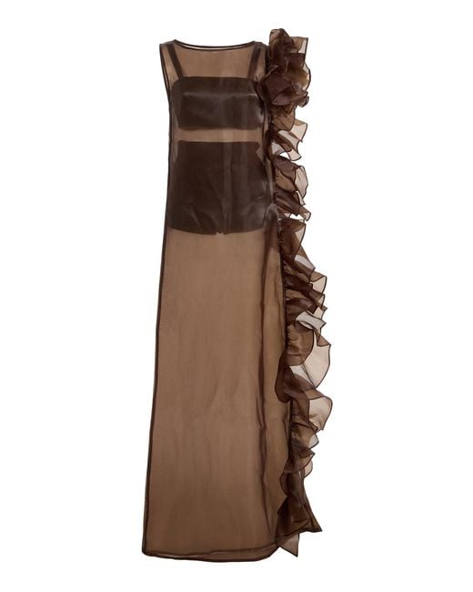 Marlies Grace Brown Bea Ruffled Organza Maxi Dress