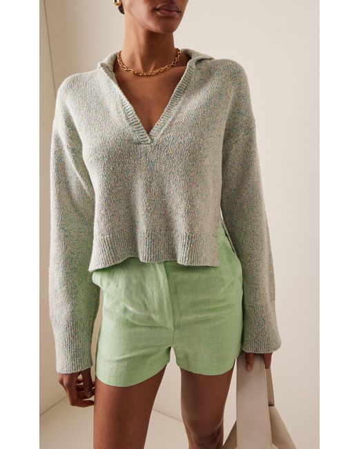 Matthew Bruch Green Sailor Melange-knit Cotton-linen Sweater