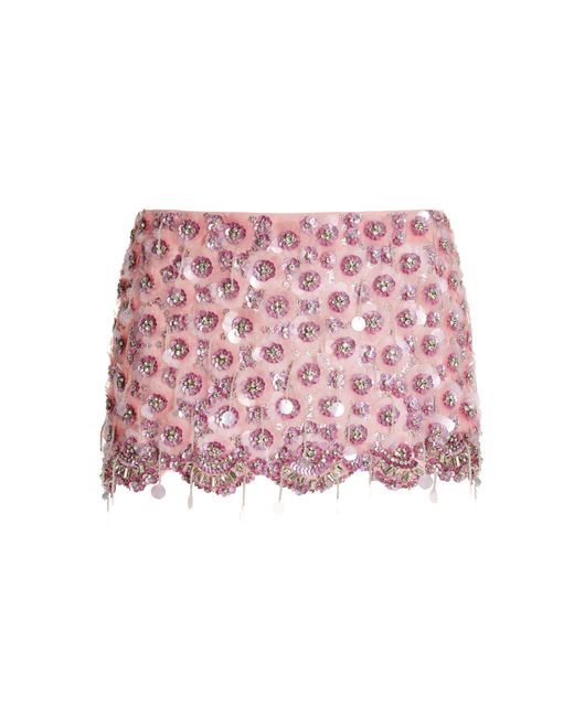 DES_PHEMMES Flower Embroidered Silk Georgette Mini Skirt