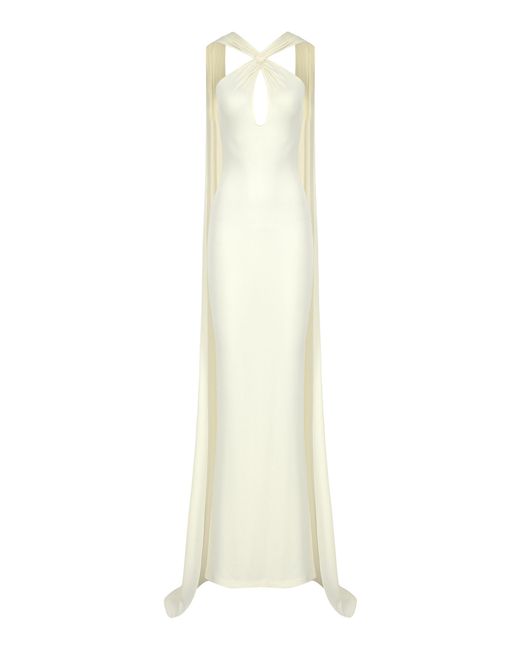 The New Arrivals Ilkyaz Ozel White Maia Twisted Jersey Maxi Dress