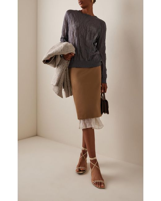 Altuzarra Brown Fannie Gauze-trimmed Satin Midi Skirt