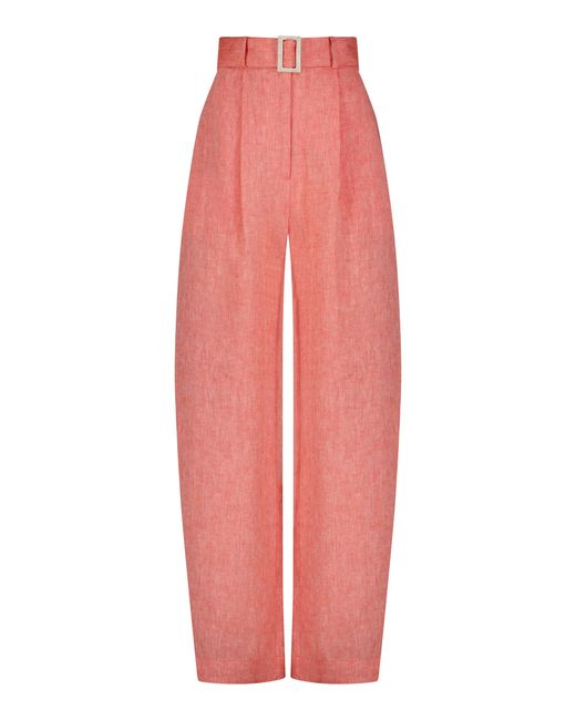Matthew Bruch Pink Pleated Linen Barrel-Leg Pants