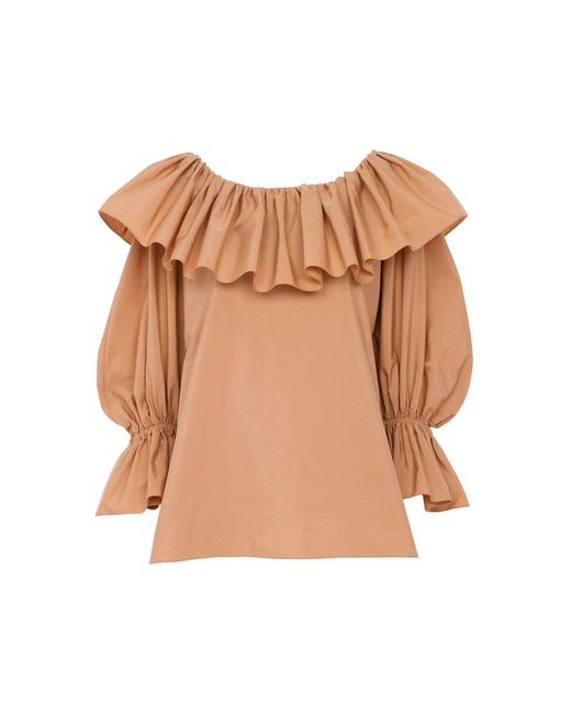 Chloé Brown Ruffle-Trimmed Cotton Top