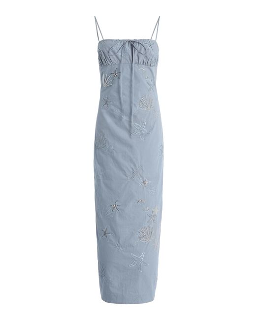 BERNADETTE Blue Riri Embroidered Cotton Midi Dress