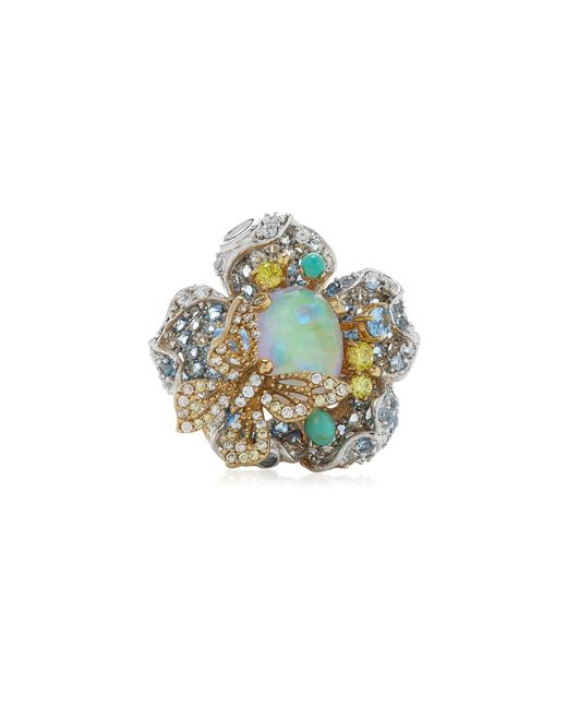 Anabela Chan Blue Bloom 18k Gold, Rhodium Opal Ring