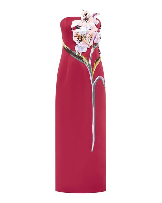 LEO LIN Red Rayna Floral-Appliquéd Crepe Maxi Dress